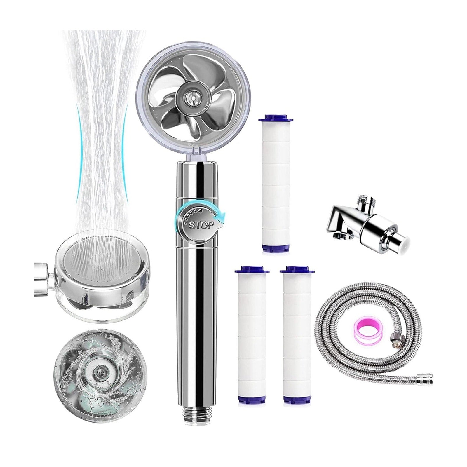 Turbo High Pressure shower heads W/Handheld 79 Inch Silver, Arm Holder, 3 Filter