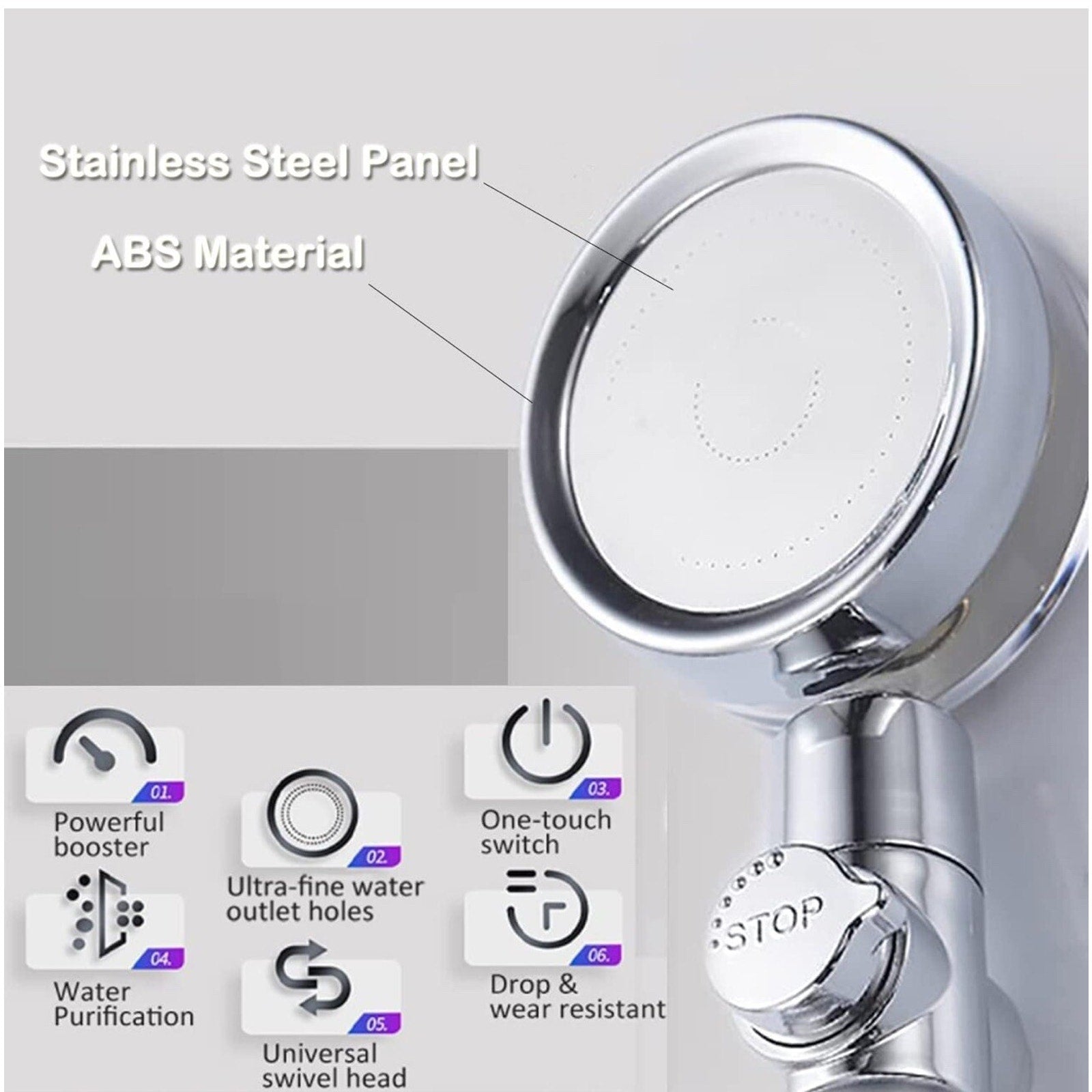 Turbo High Pressure shower heads W/Handheld 79 Inch Silver, Arm Holder, 3 Filter