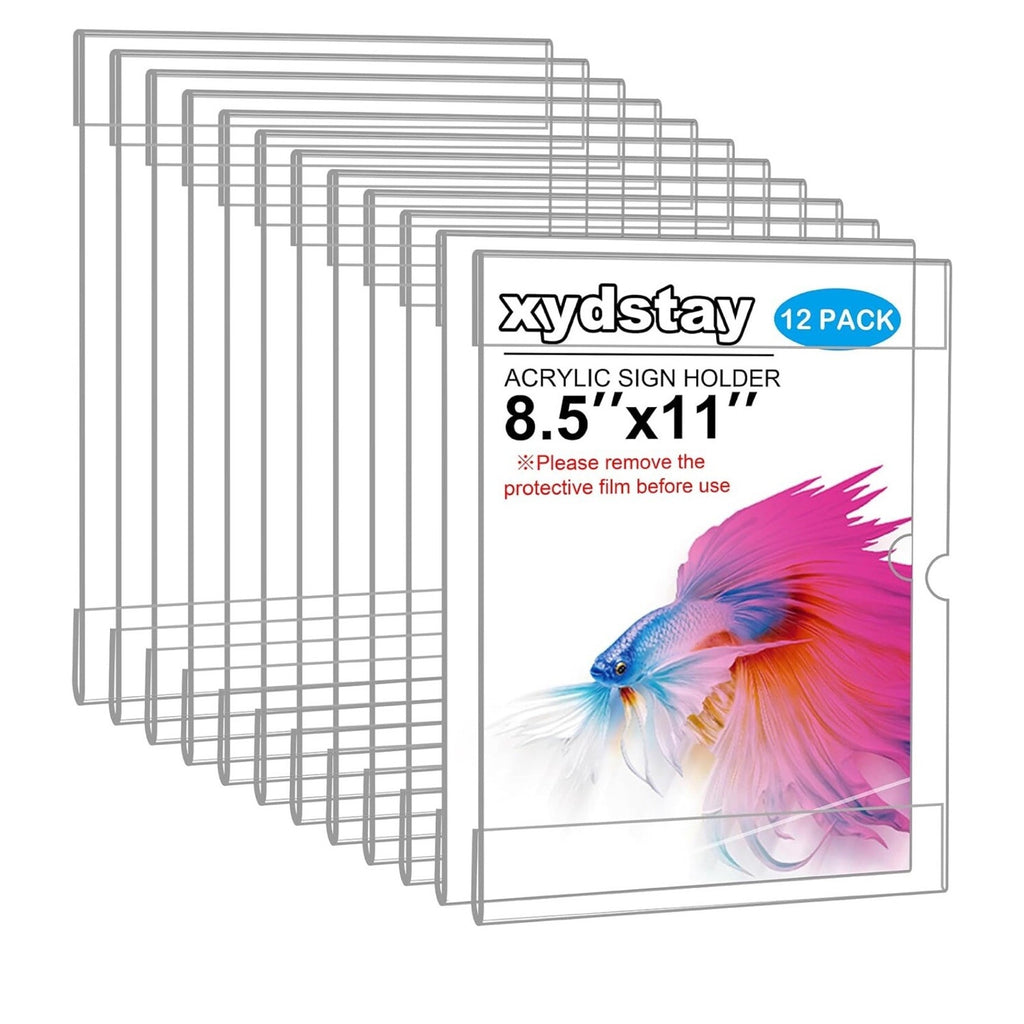 12 pack 8.5 X 11 Wall Mount Acrylic Sign Holder with Tape, Clear Plastic Menu