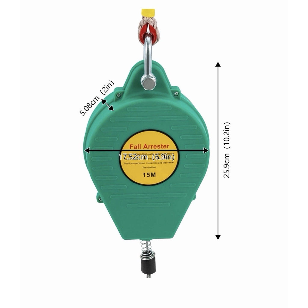 15M Self Retracting Lifeline Lanyard Fall Arrester Fall Protection w/ Hook Green
