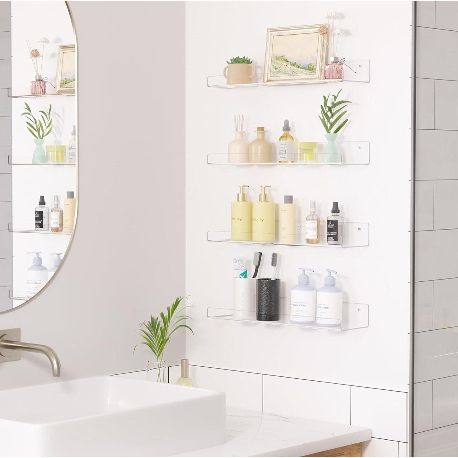 upsimples 4 Pack Acrylic Shelves for Wall Storage, 4D x 15W x 2H in, Clear