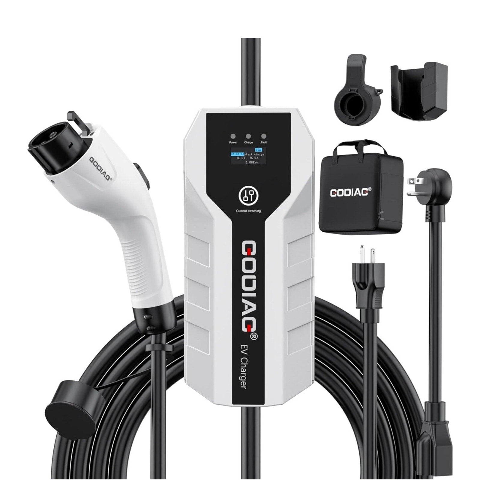 GODIAG Level 1+2 EV Charger, Adjustable 16Amp 110-240V, 20ft Cable NEMA 6-20