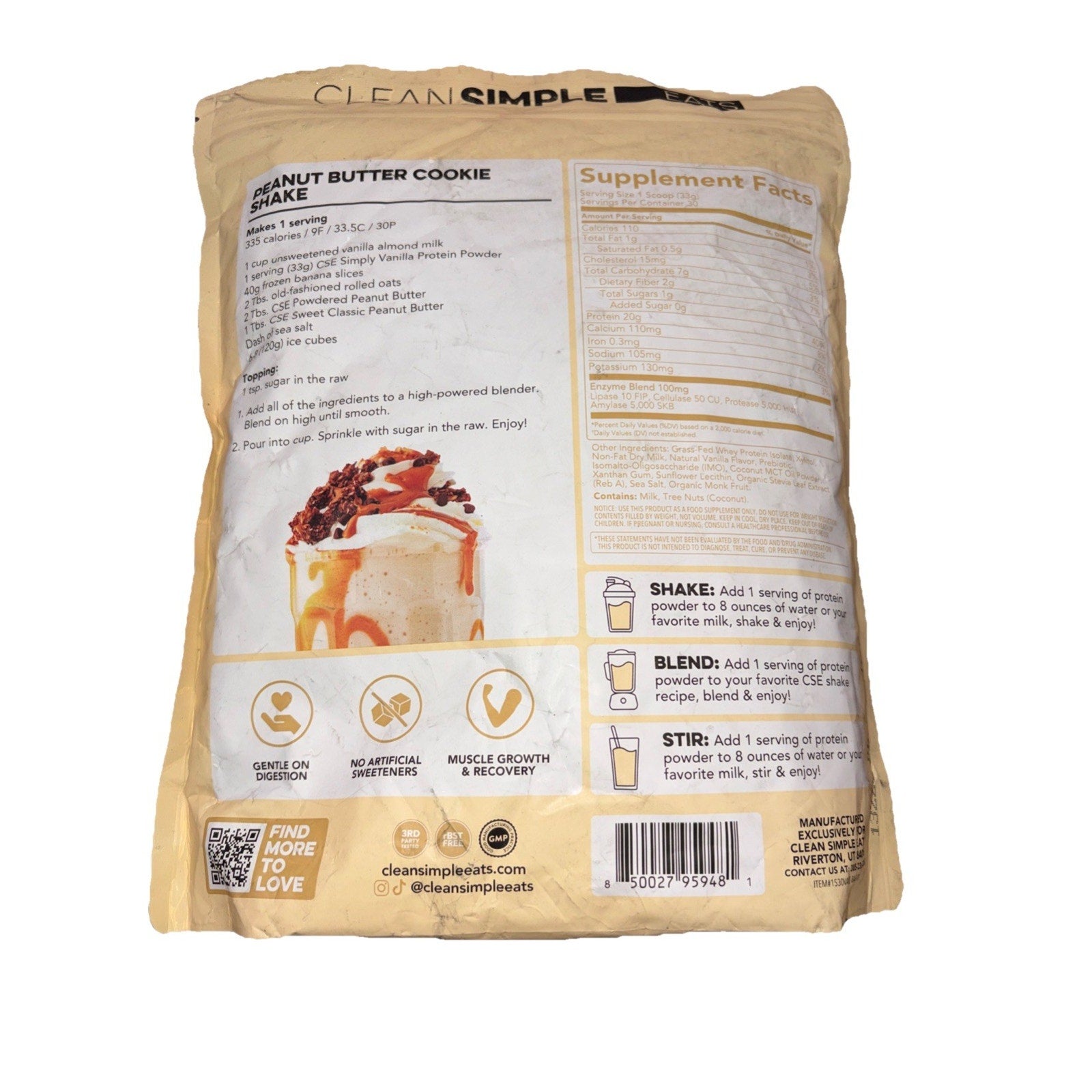 Clean Simple Eats Vanilla Whey Protein Powder 20g, 30 Servings NEW