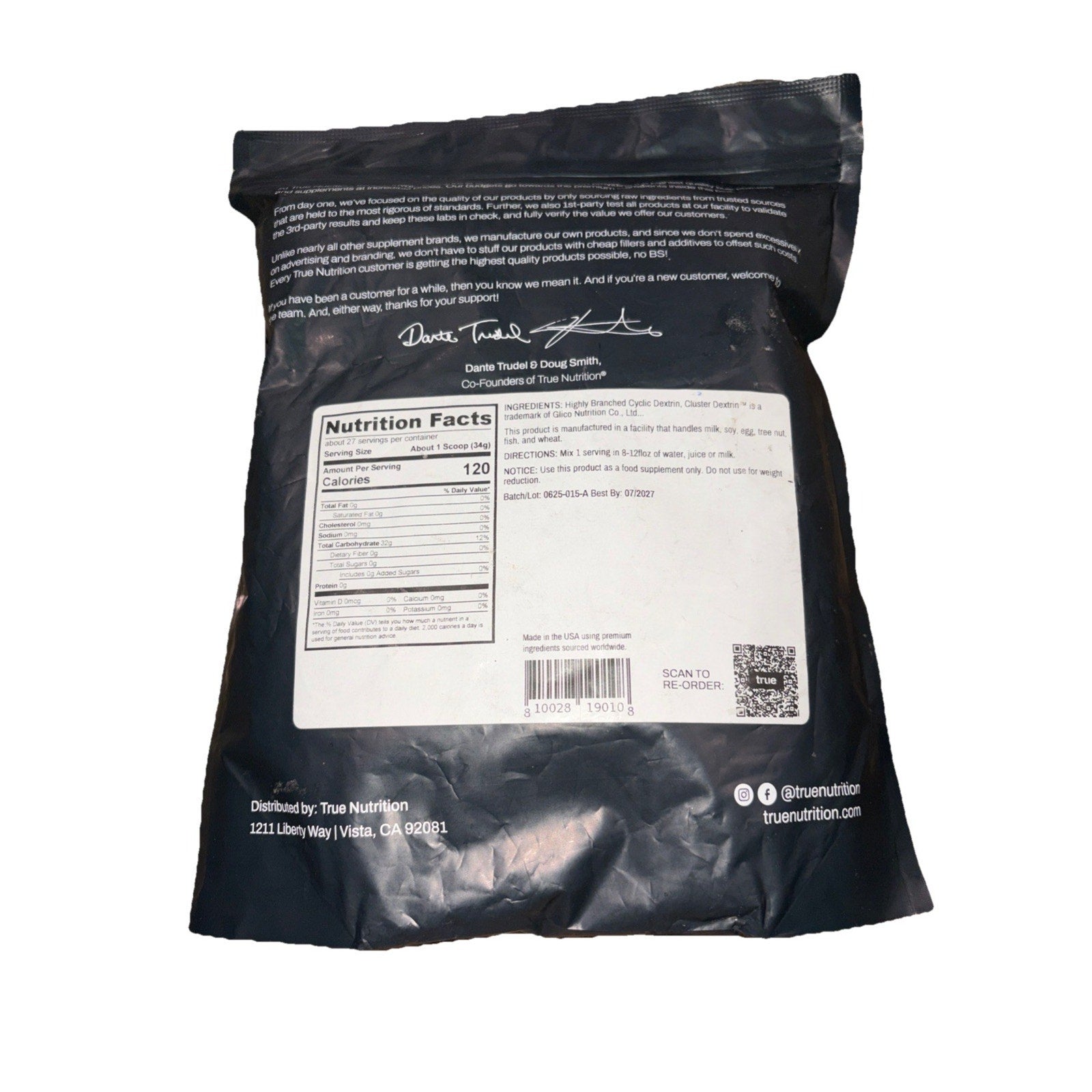 2 LbTrue Nutrition Highly Branched Cyclic Dextrin Carbohydrate Powder Exp 7/27