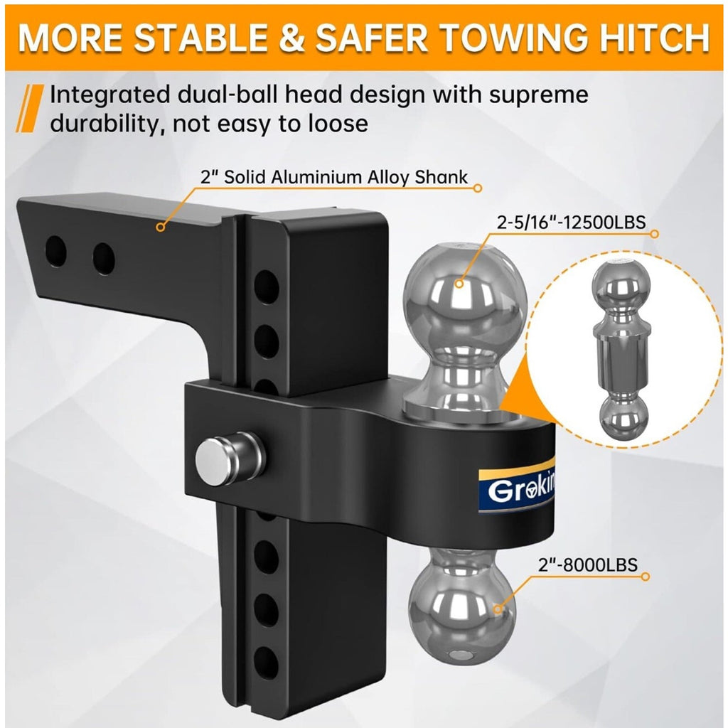 Trailer Hitch Fits 2 Inch Receiver, 6 Inch Adjustable Drop Hitch, 12,500 LBS