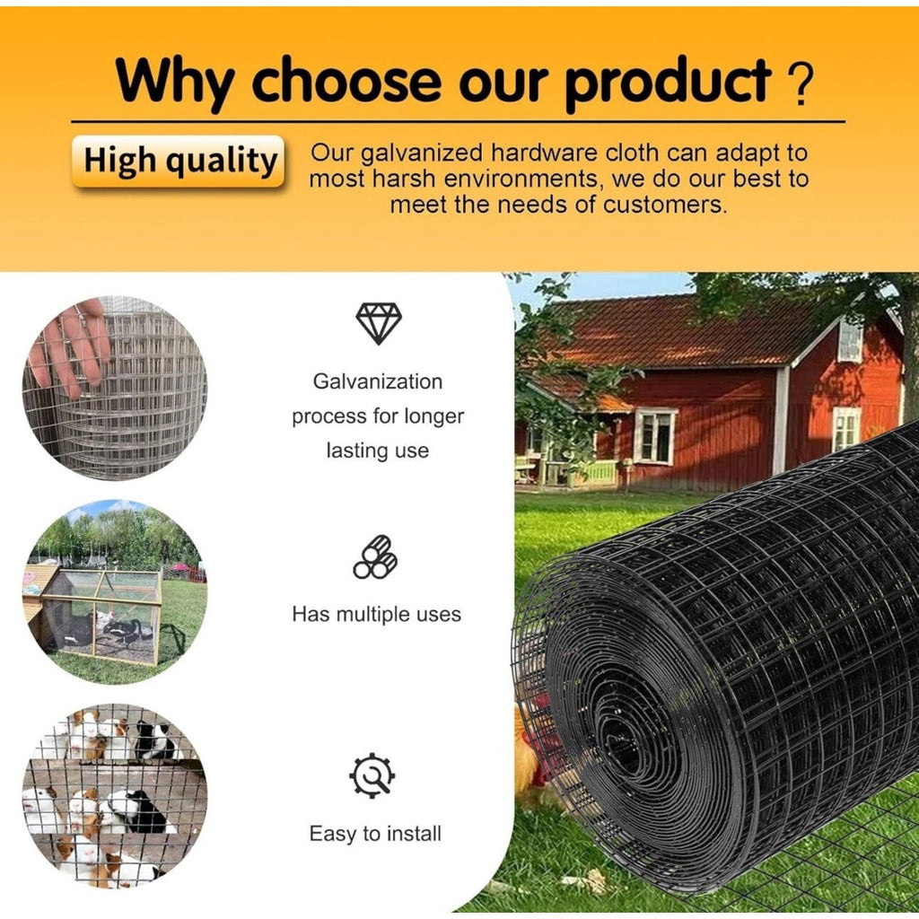 12'' x 20' Black Hardware Cloth 1/2 in Steel Vinyl Coated mesh