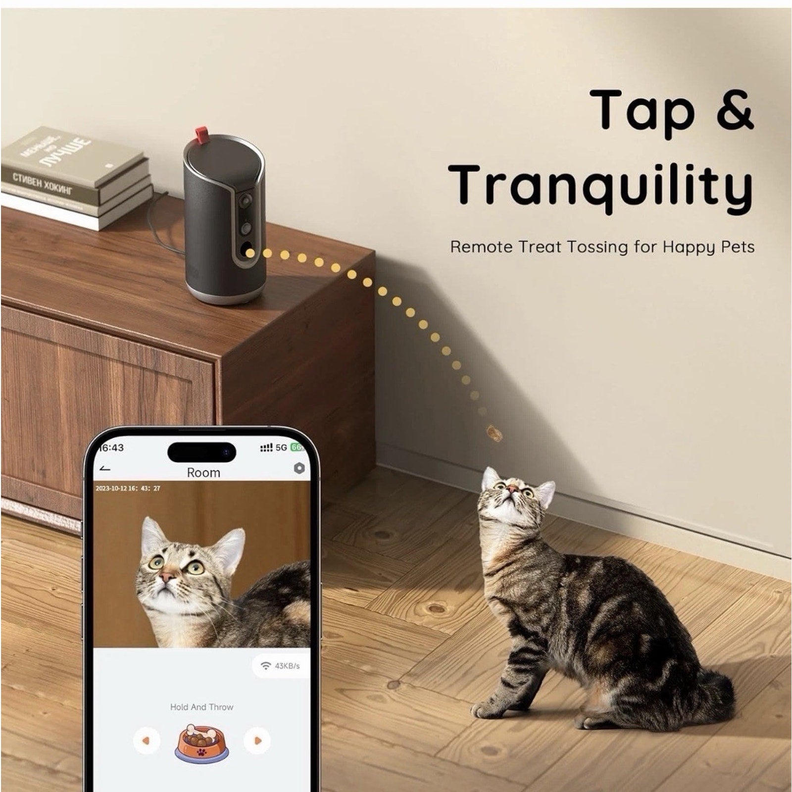 TKENPRO 2K Pet Camera Treat Dispenser, 360°View Dog Camera, 2-Way Audio Black