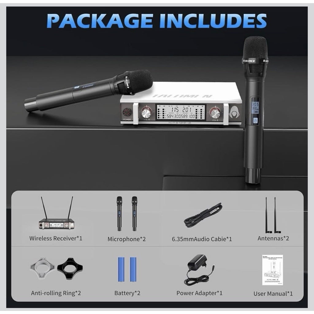 Wireless Microphone System, Metal UHF Handheld Microphones Cordless Dynamic Mic