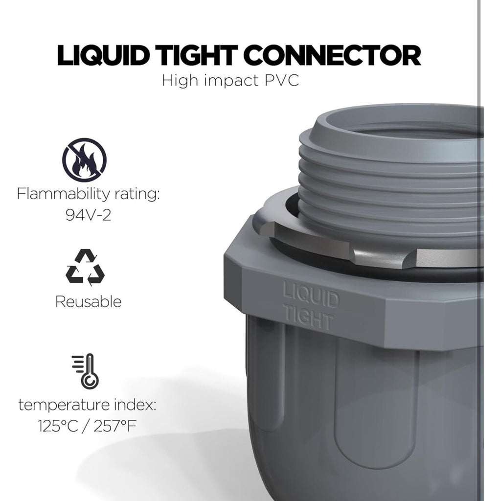 14 Conduit Connectors, 1/2 Inch Liquid Tight Connector NPT Non-Metallic for PVC