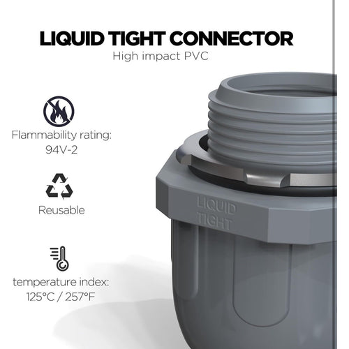 14 Conduit Connectors, 1/2 Inch Liquid Tight Connector NPT Non-Metallic for PVC