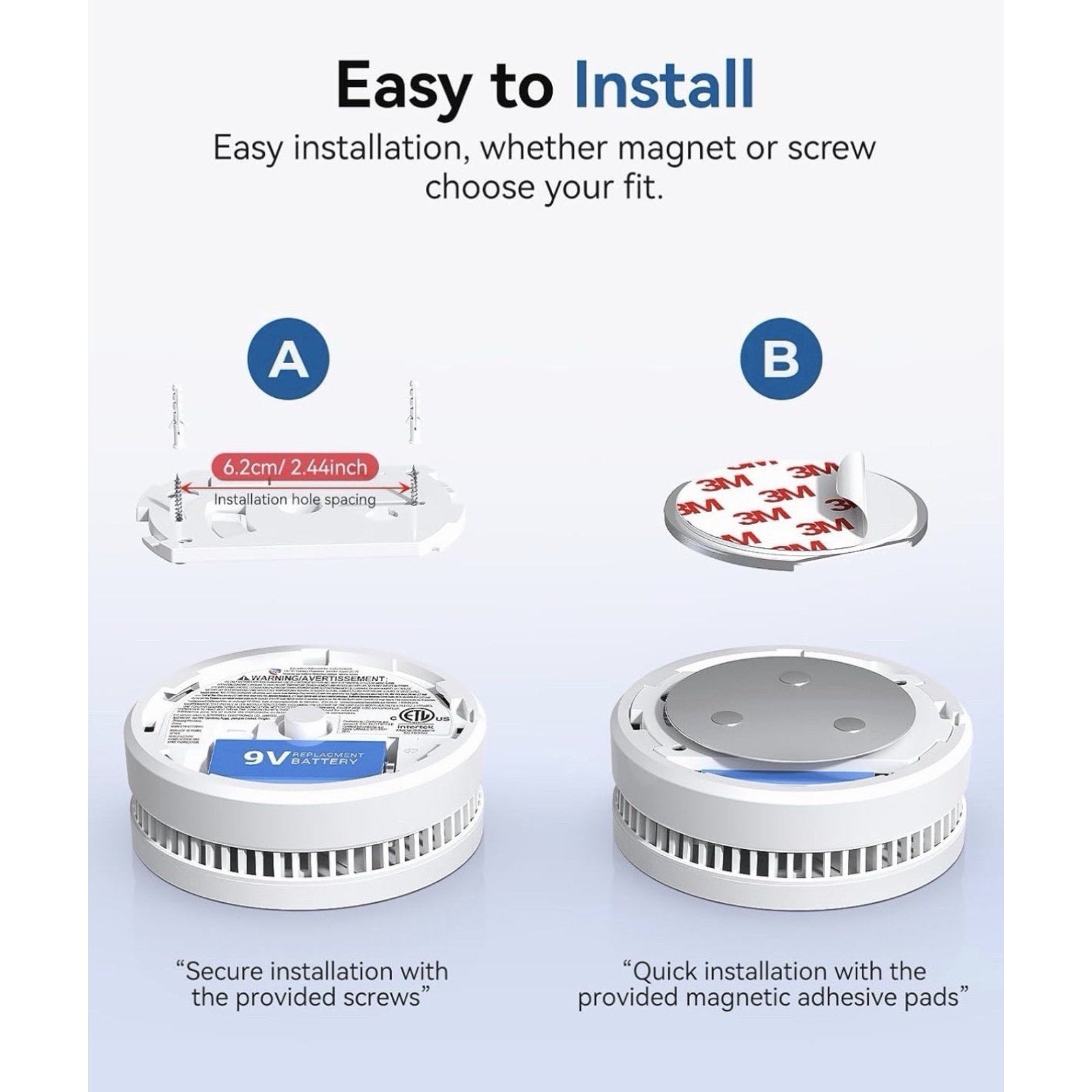 12 x SITERWELL Smoke Detector Alarm ETL-9th Listed with Magnetic Fastening Kit