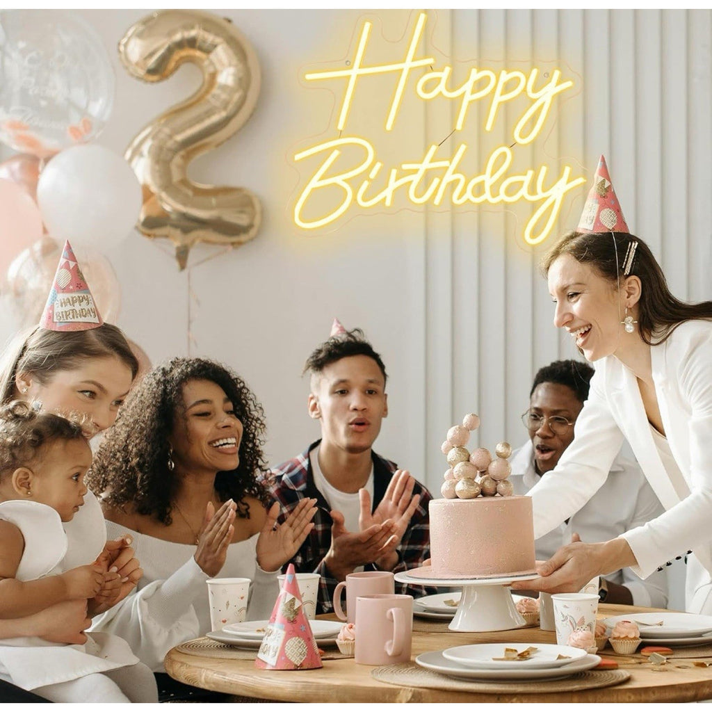 Happy Birthday Neon Sign for Backdrop, LED Happy Birthday Light Up Sign, USB