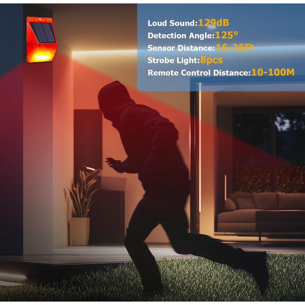 4PCS LED Solar Alarm Light Solar Strobe Light With Remote Motion Sensor Lamp