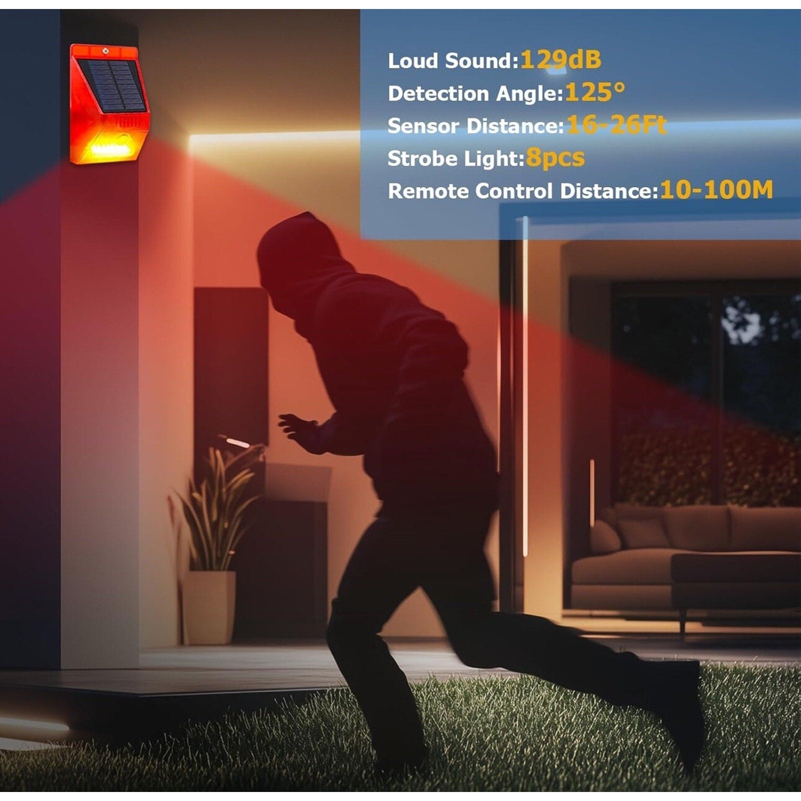 4PCS LED Solar Alarm Light Solar Strobe Light With Remote Motion Sensor Lamp