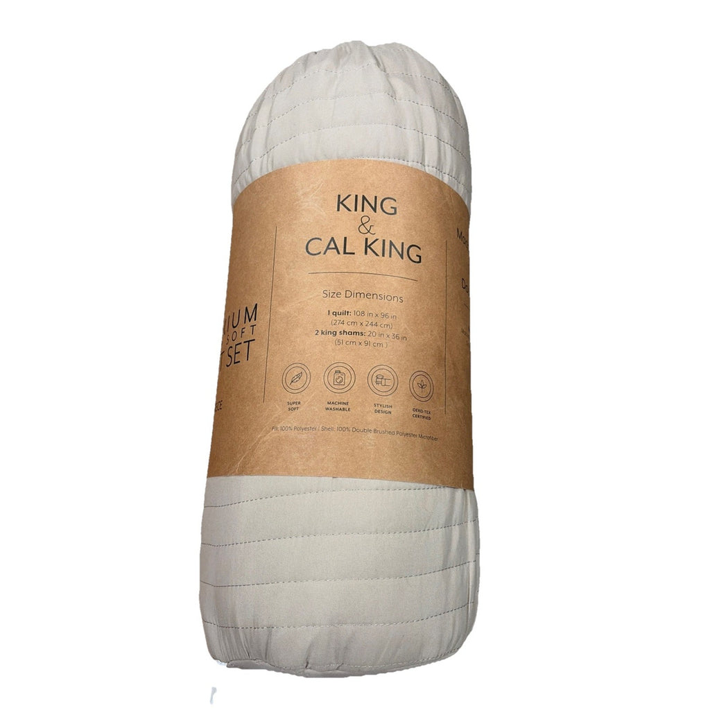 Linen Market Striped Quilt Coverlet Set, King/Cal-King, Latte