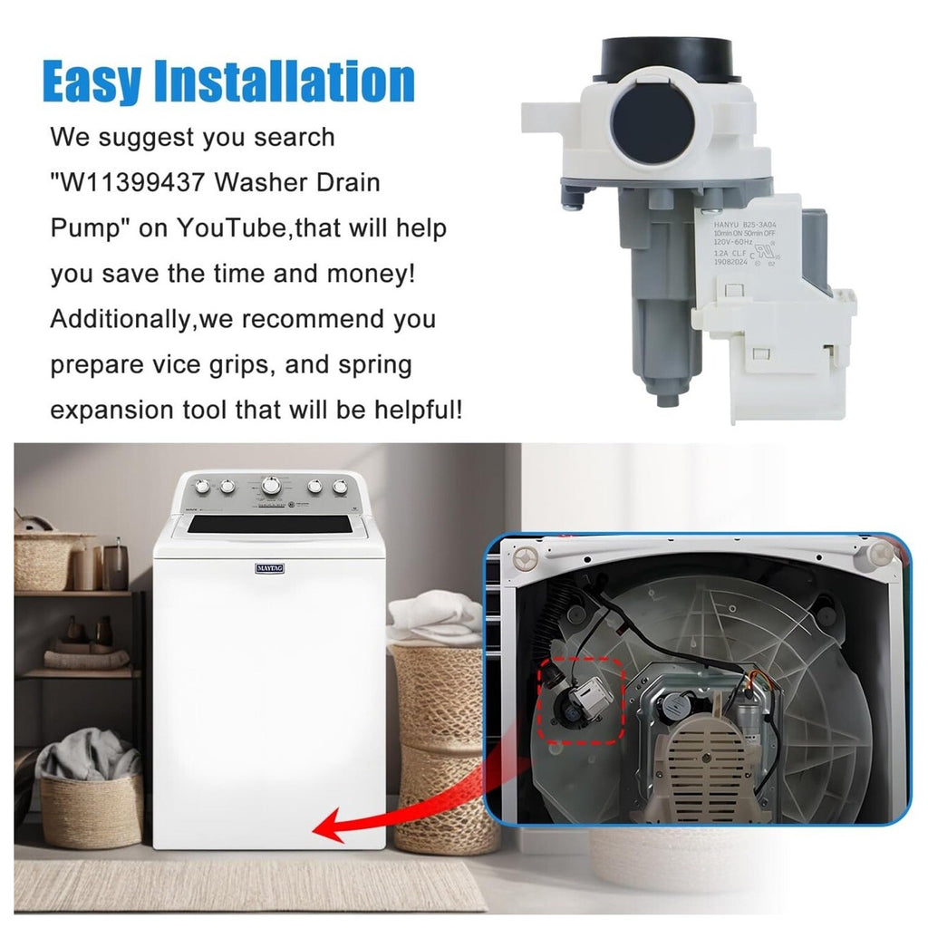Upgraded W11399437 Washer Drain Pump For Whirlpool, Maytag
