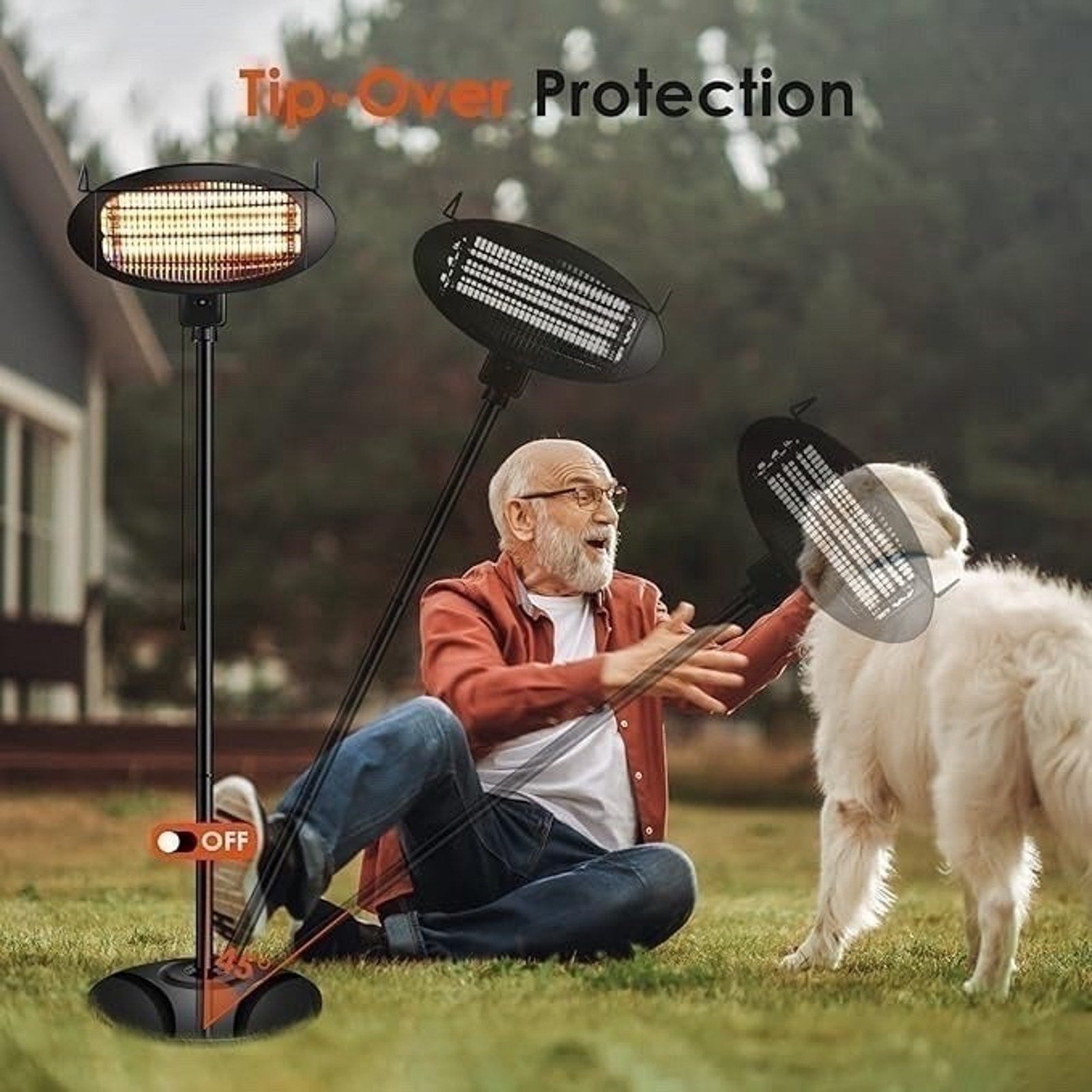 Patio Heater-Height Adjusted 500W/1500W Infrared Outdoor Heater Stand Style