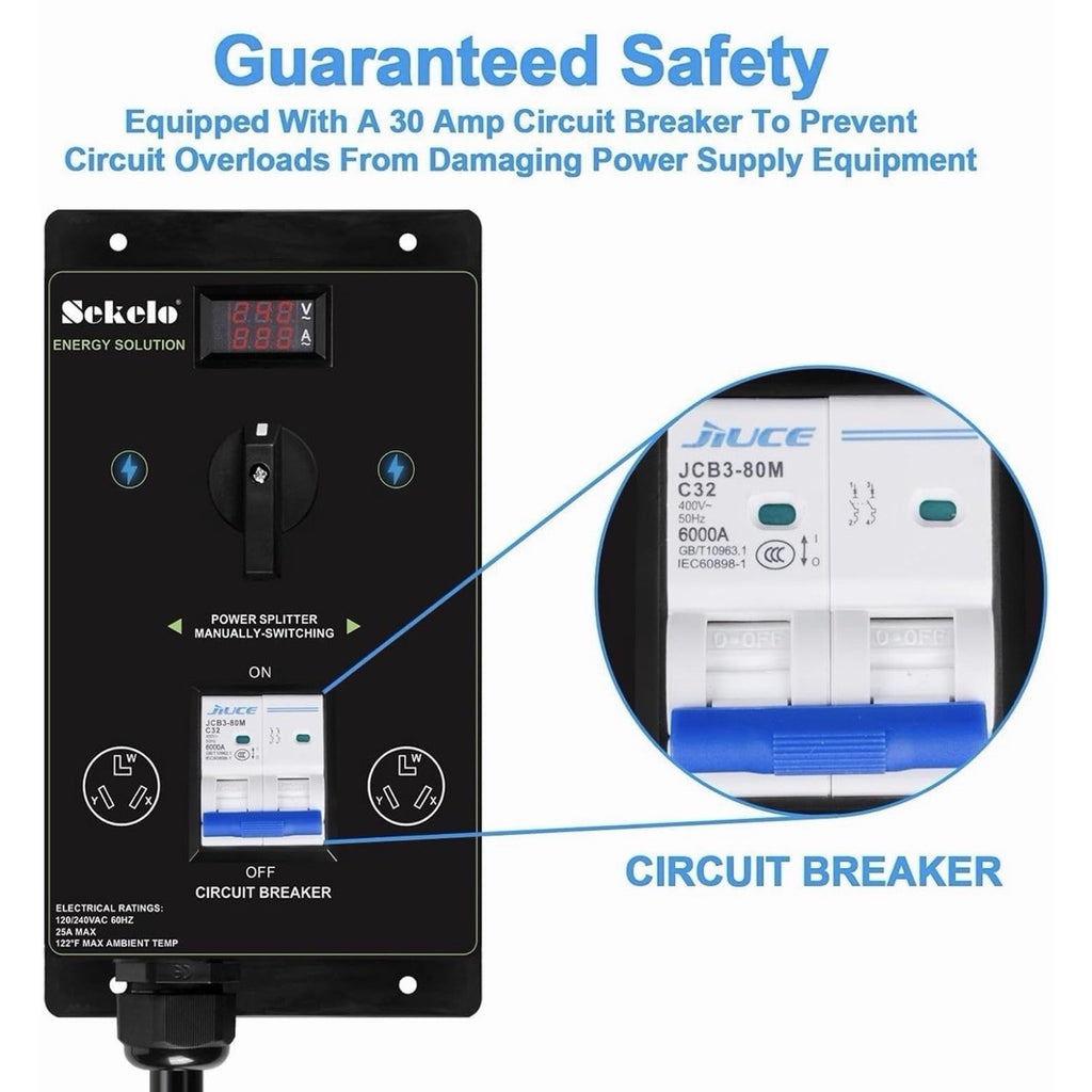 Manual EV Charging Switch with NEMA 10-30 Splitter for Dryer & EV Use