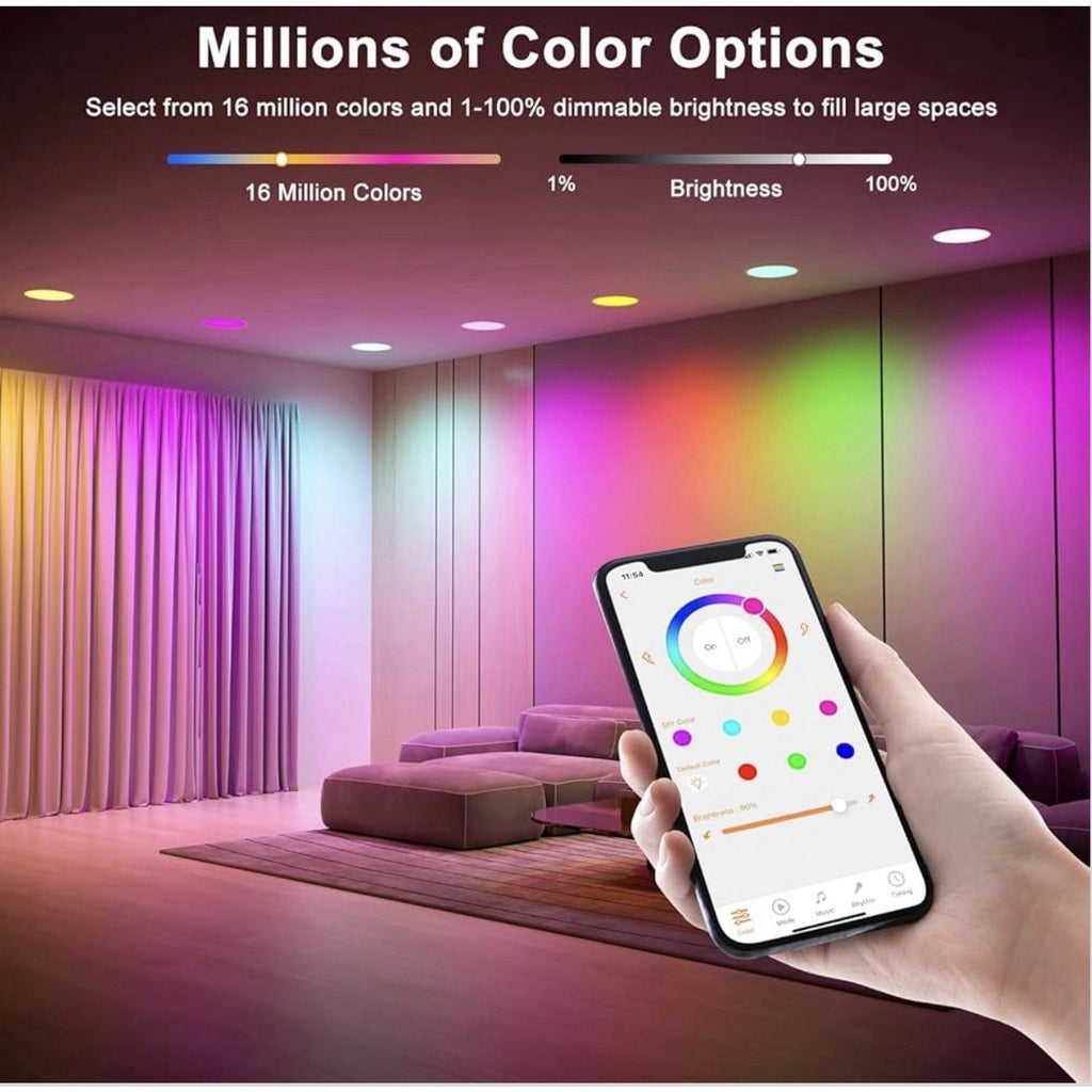 7 Pack Smart Recessed Lighting 4 Inch Color Changing 12W LED Downlight Ceiling