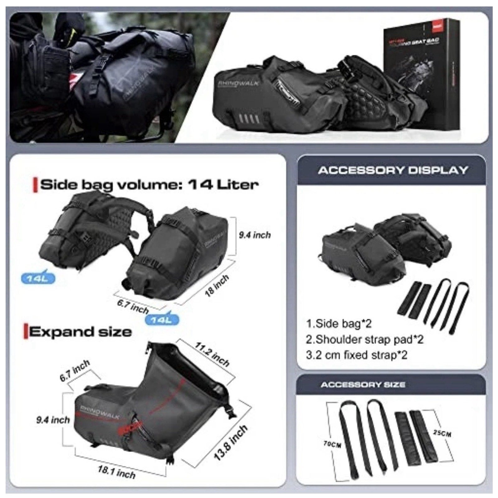 Rhinowalk Motorcycle Saddlebags 14L -28L Waterproof Motorbike Side Bags