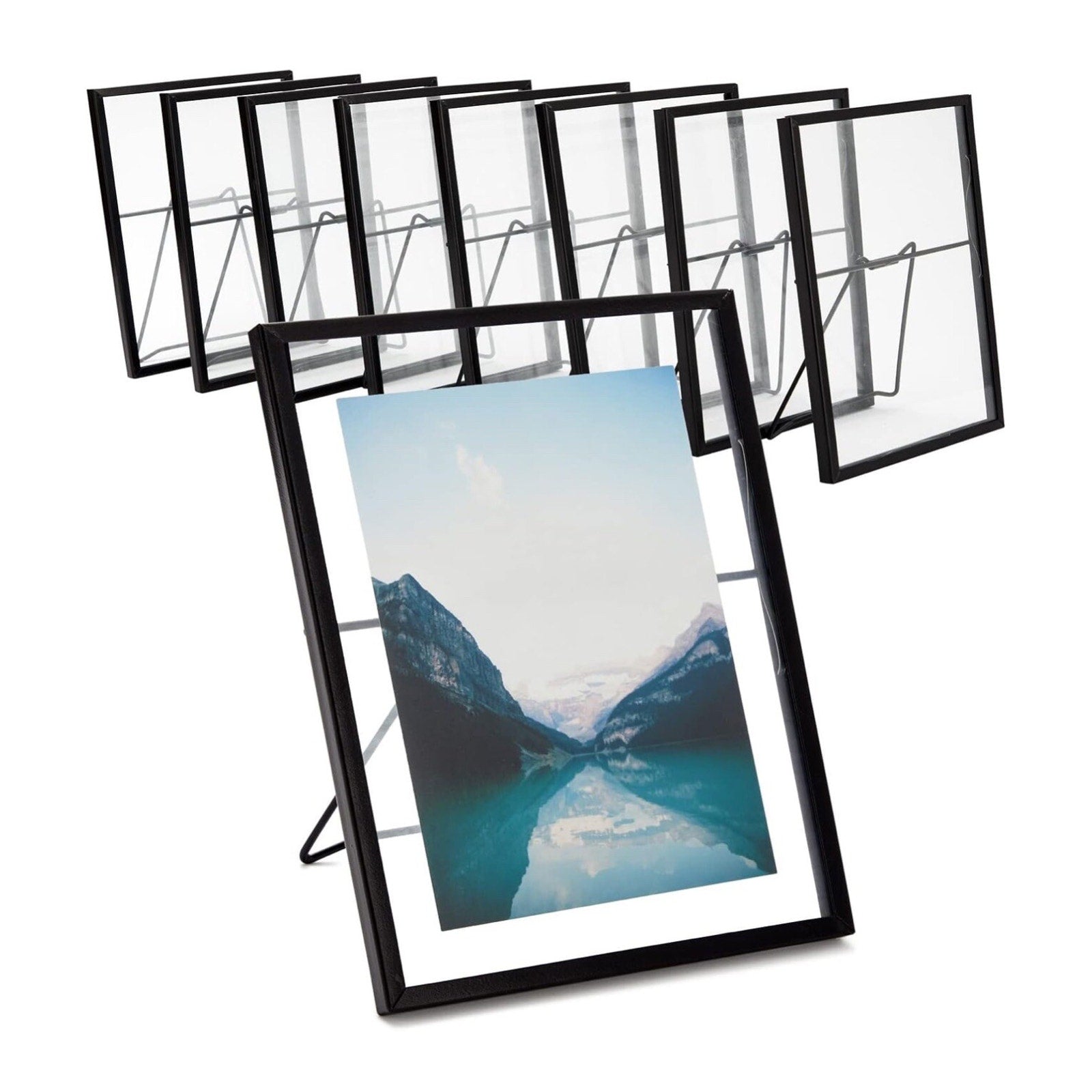 Juvale 8 Pack Black Glass Floating Frames for 5x7 Photos or Pressed Flowers