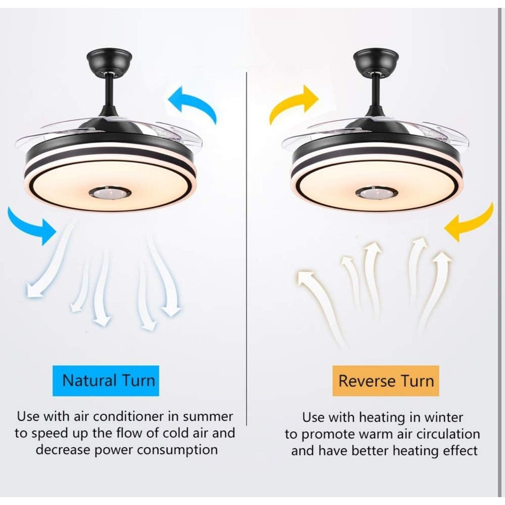 Retractable Ceiling Fan with Lights, Bluetooth Speaker - 42'' Color Changing ...