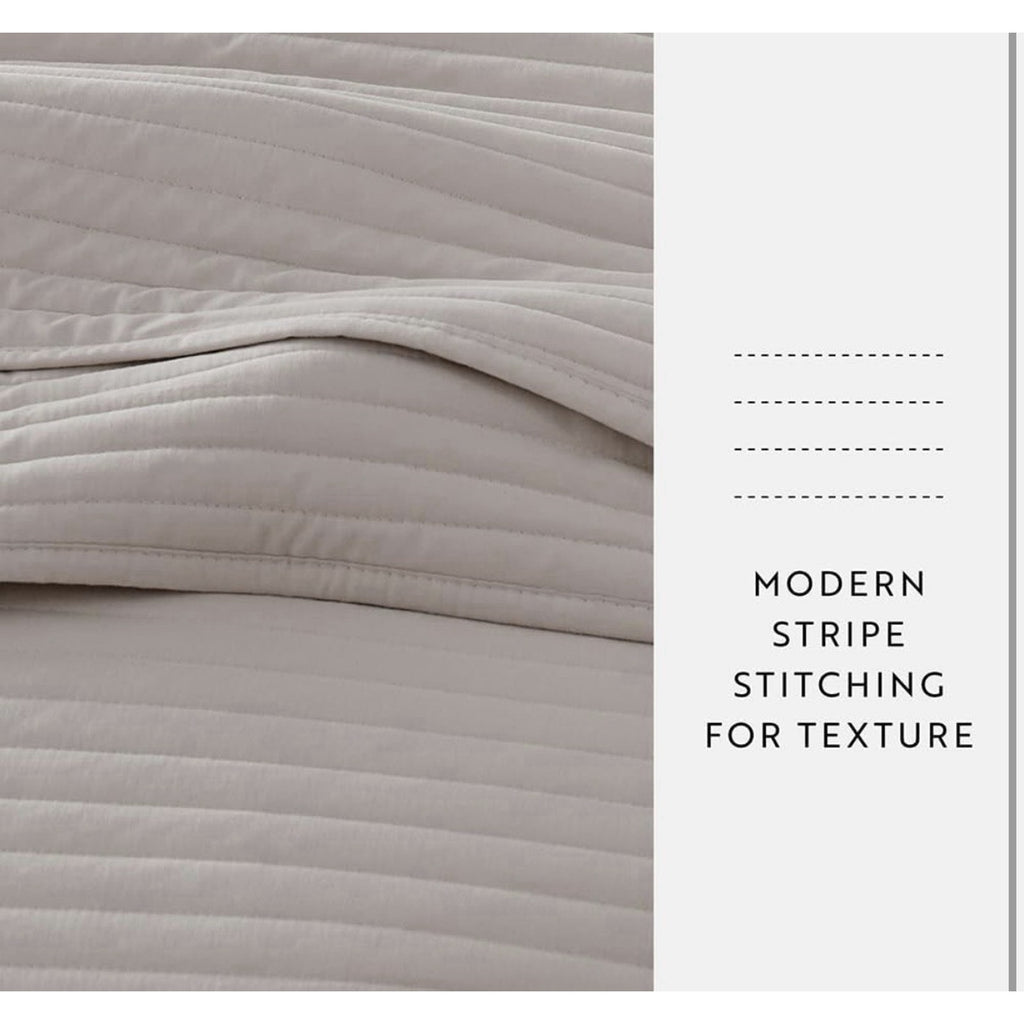 Linen Market Striped Quilt Coverlet Set, King/Cal-King, Latte