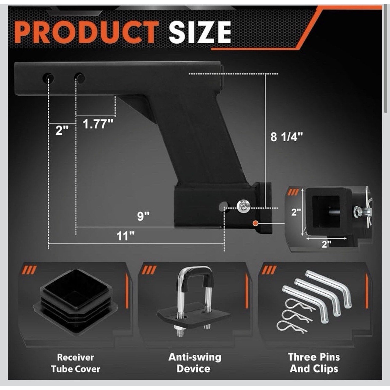 10000lbs 8-Inch Hitch Receiver Extension Riser, 2 Inch Receiver with 8 Inch Drop