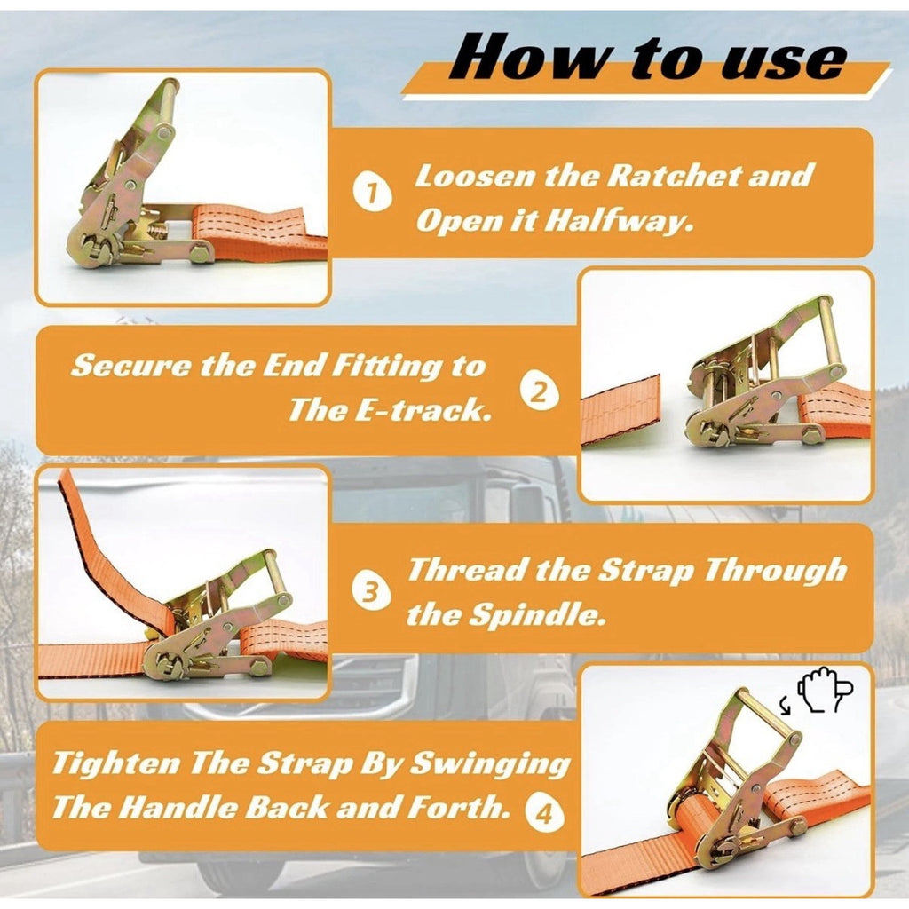 8 Pack Heavy Duty E-Track Ratchet Straps 2"x15' 4500LBS - Orange