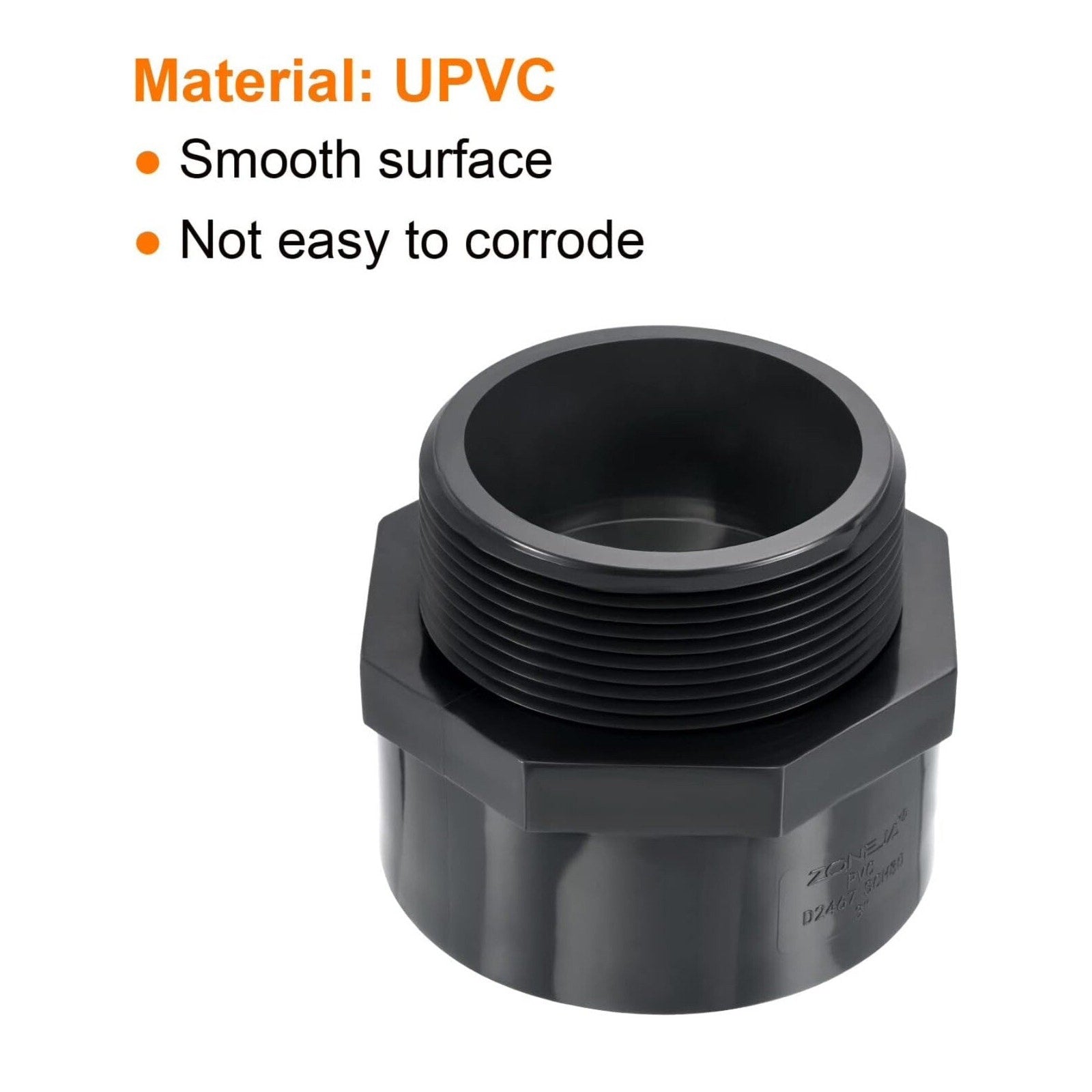Set Of 3 PVC Pipe Fitting 3NPT Male Thread 3" Socket Straight Connector Gray