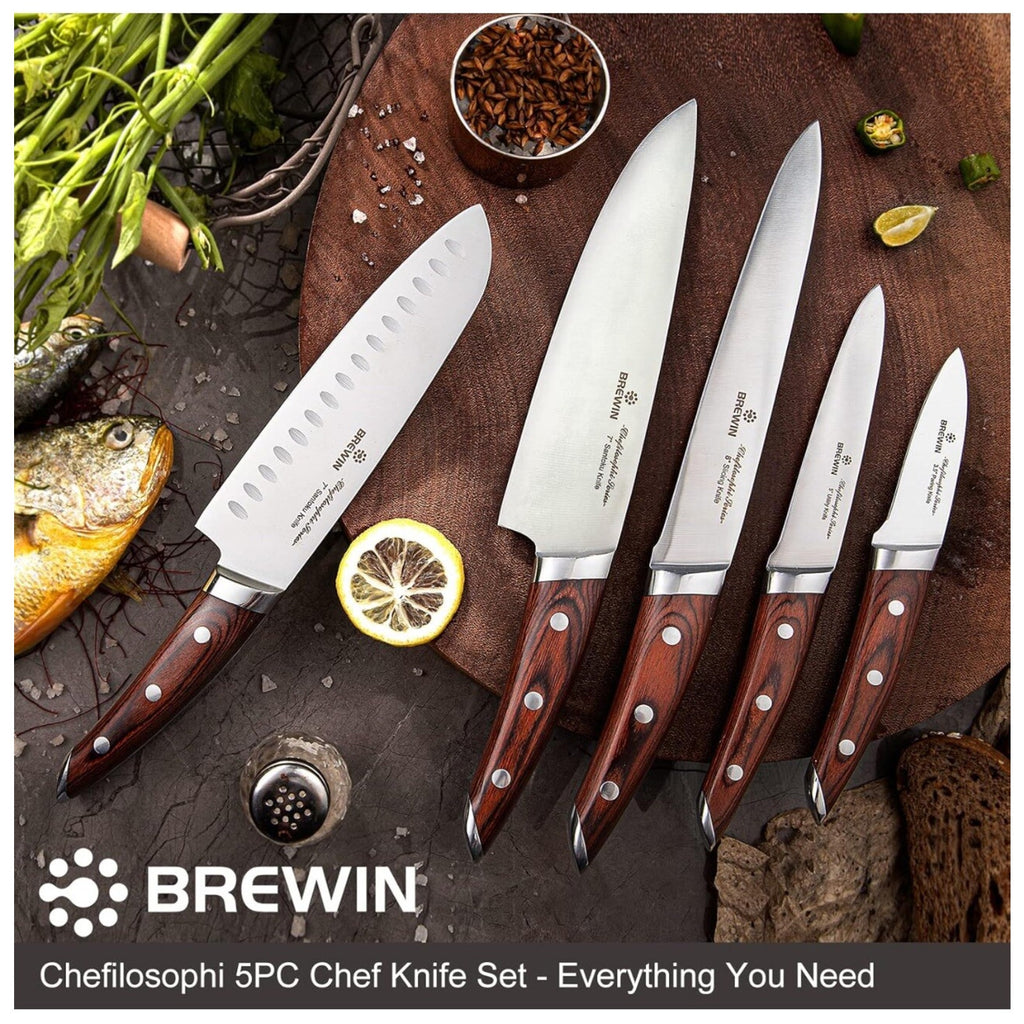 Brewin CHEFILOSOPHI Japanese Chef Knife Set, Stainless Steel, 5 PCS