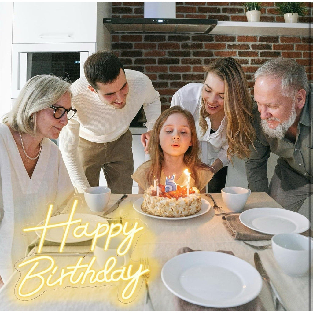 Happy Birthday Neon Sign for Backdrop, LED Happy Birthday Light Up Sign, USB