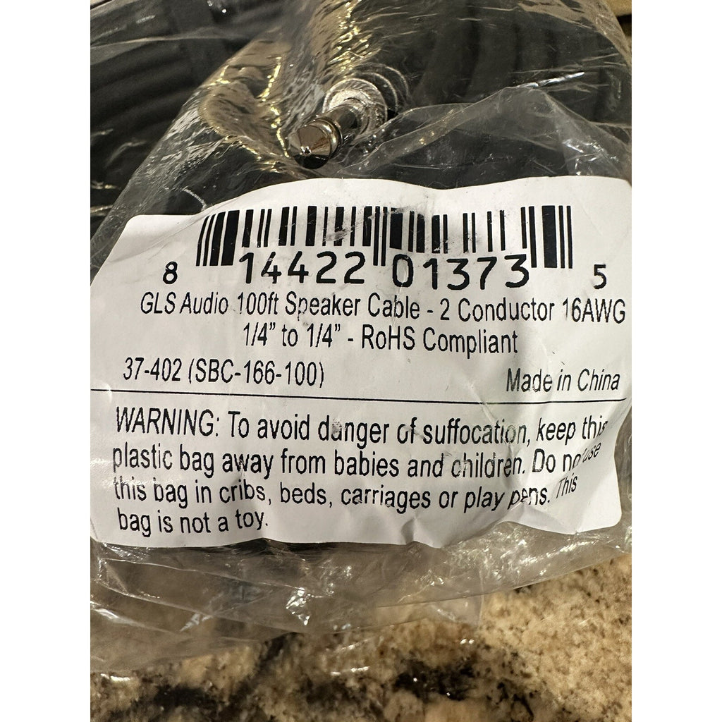 GLS 100 Ft Audio Cable 16AWG 1/4” to 1/4” Male To Male Professional Series