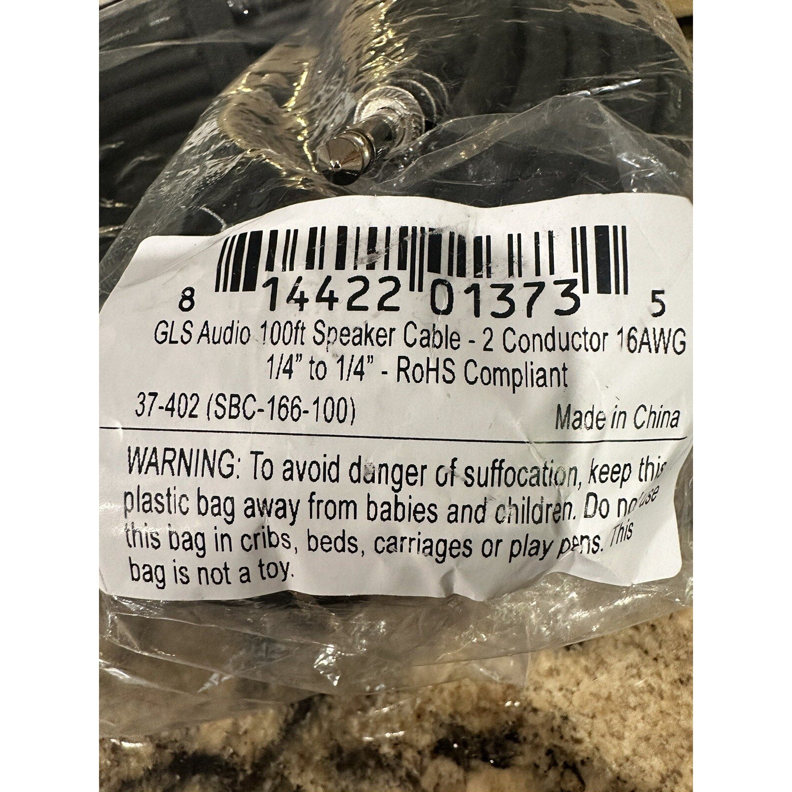GLS 100 Ft Audio Cable 16AWG 1/4” to 1/4” Male To Male Professional Series