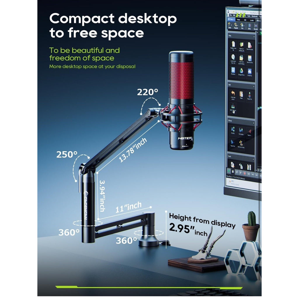M05 Boom Arm - 360° Rotatable Microphone Stand with Desk Mount, Foldable