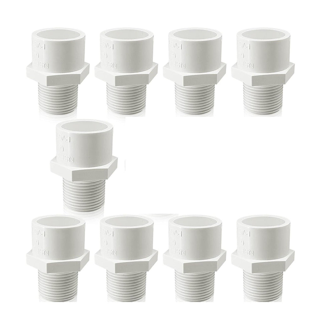 9Pcs White PVC Pipe Fittings, 1Inch NPT Male Thread PVC Pipe Fitting Adapter