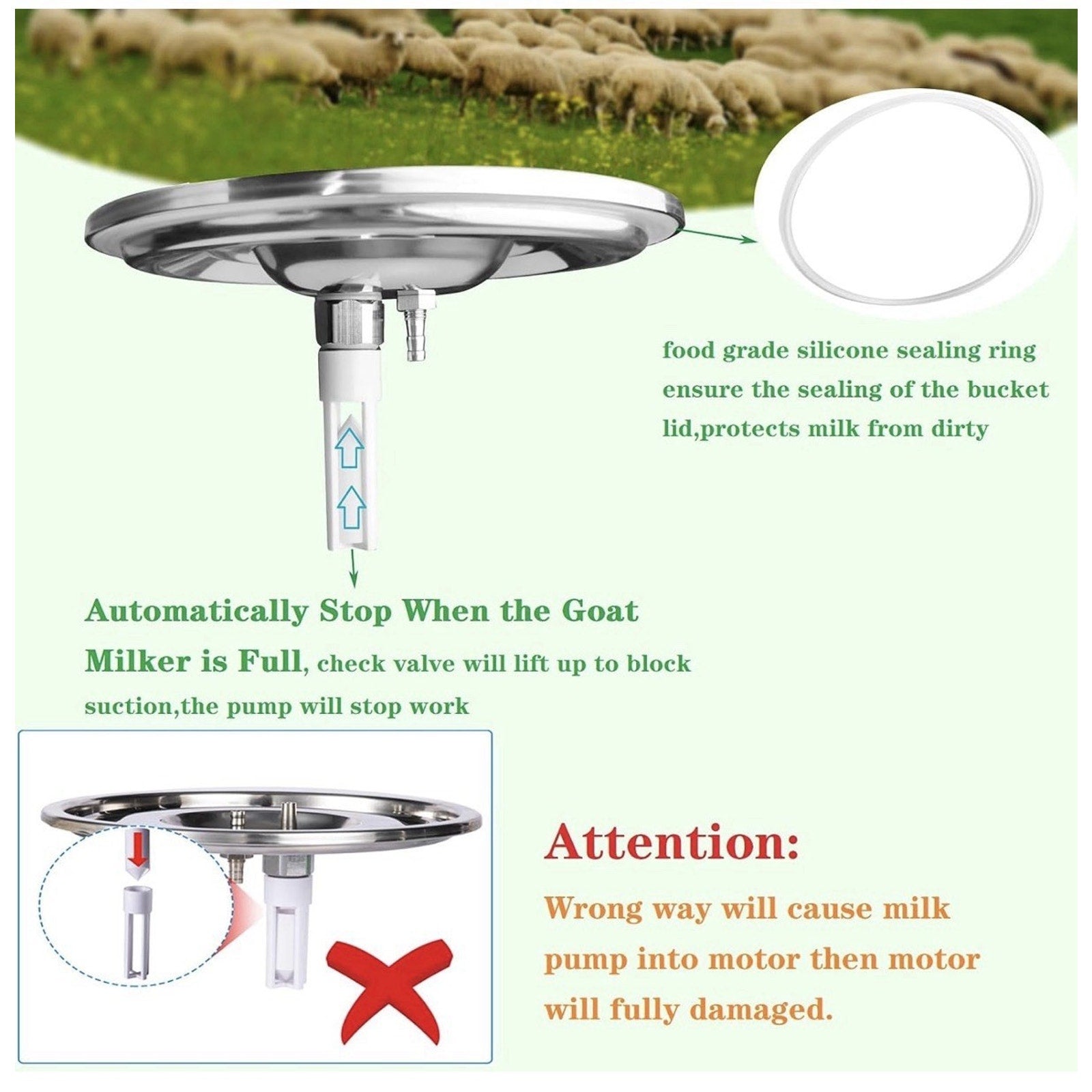 Goat Milking Machine Goat Milker 3L 304 Stainless Steel Bucket Portable