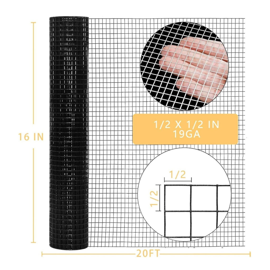 12'' x 20' Black Hardware Cloth 1/2 in Steel Vinyl Coated mesh