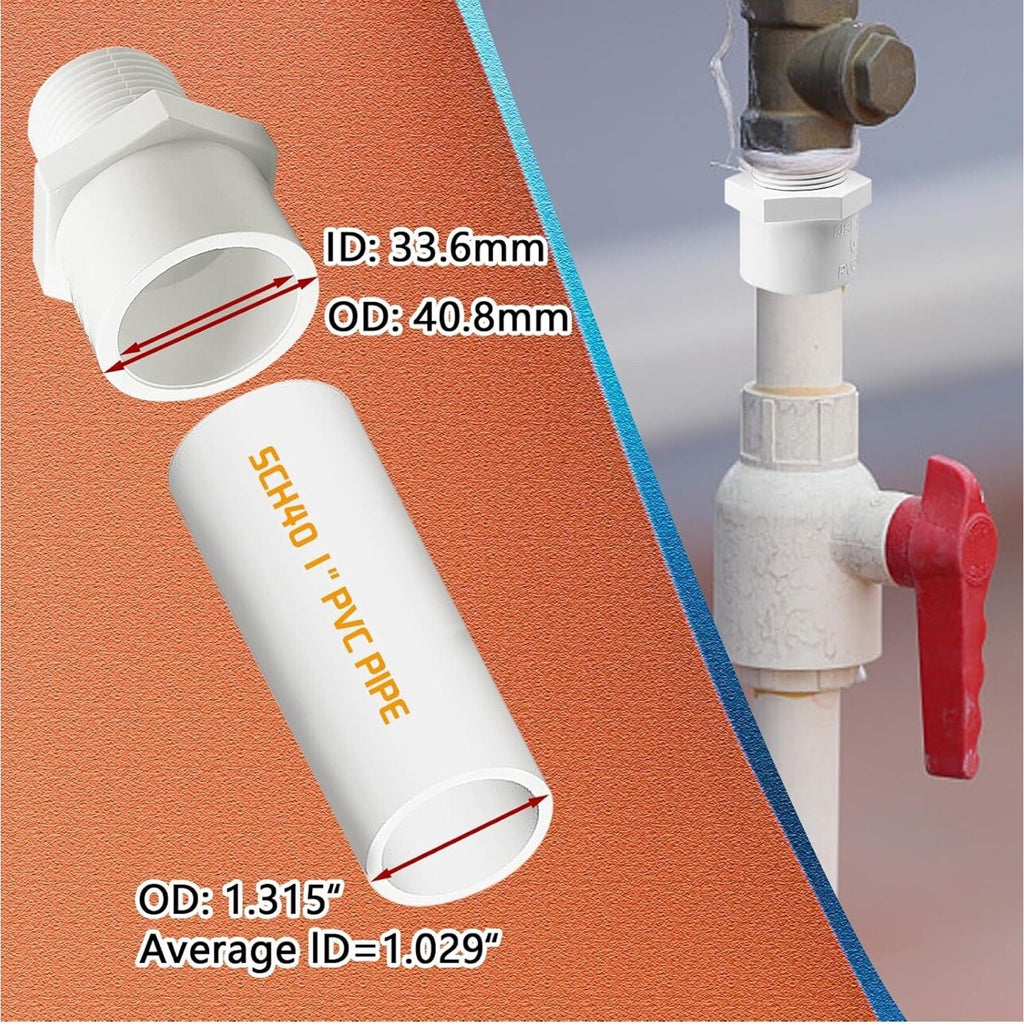 9Pcs White PVC Pipe Fittings, 1Inch NPT Male Thread PVC Pipe Fitting Adapter