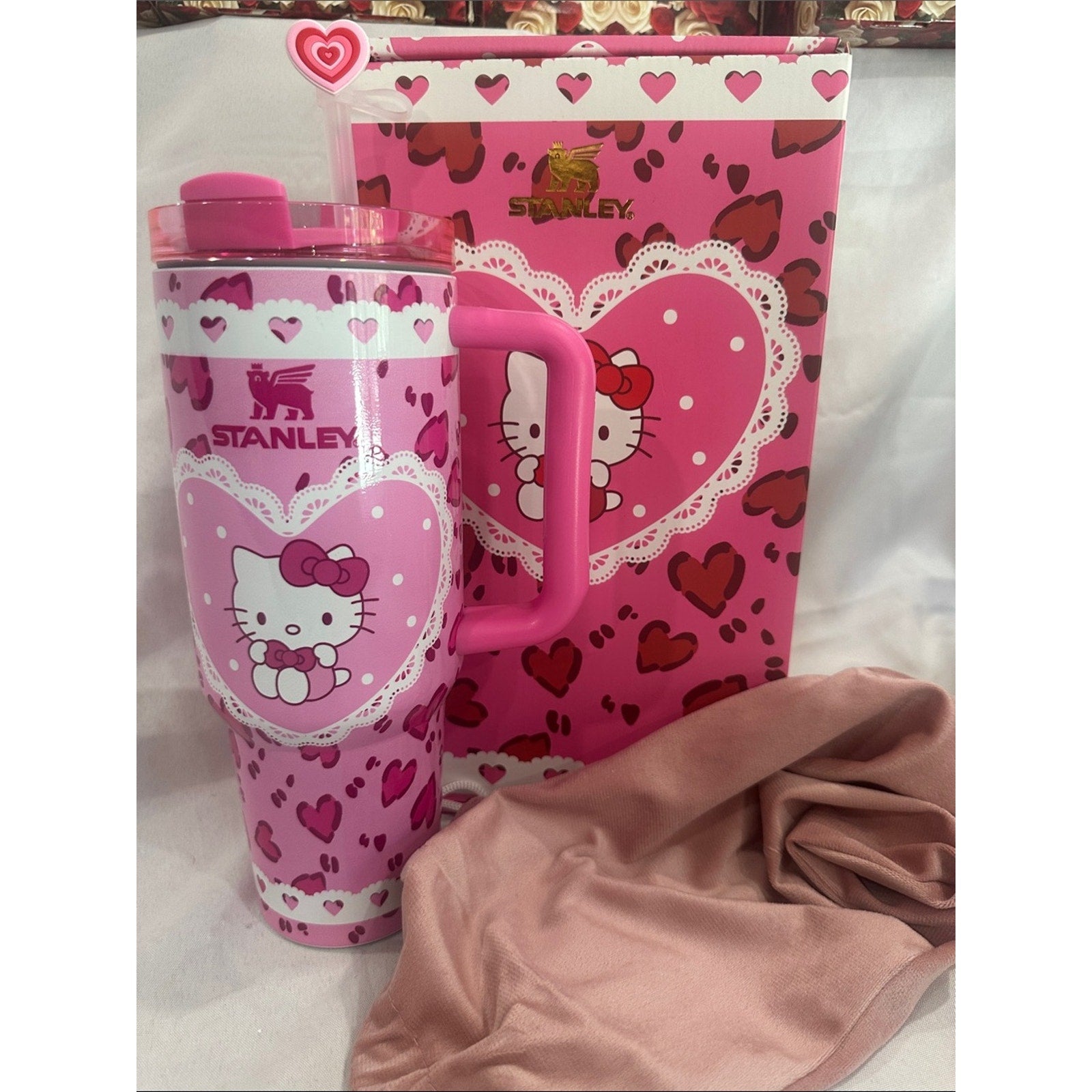 40oz Stanley FlowState tumbler limited edition LoveShackFancy x Hello Kitty Pink