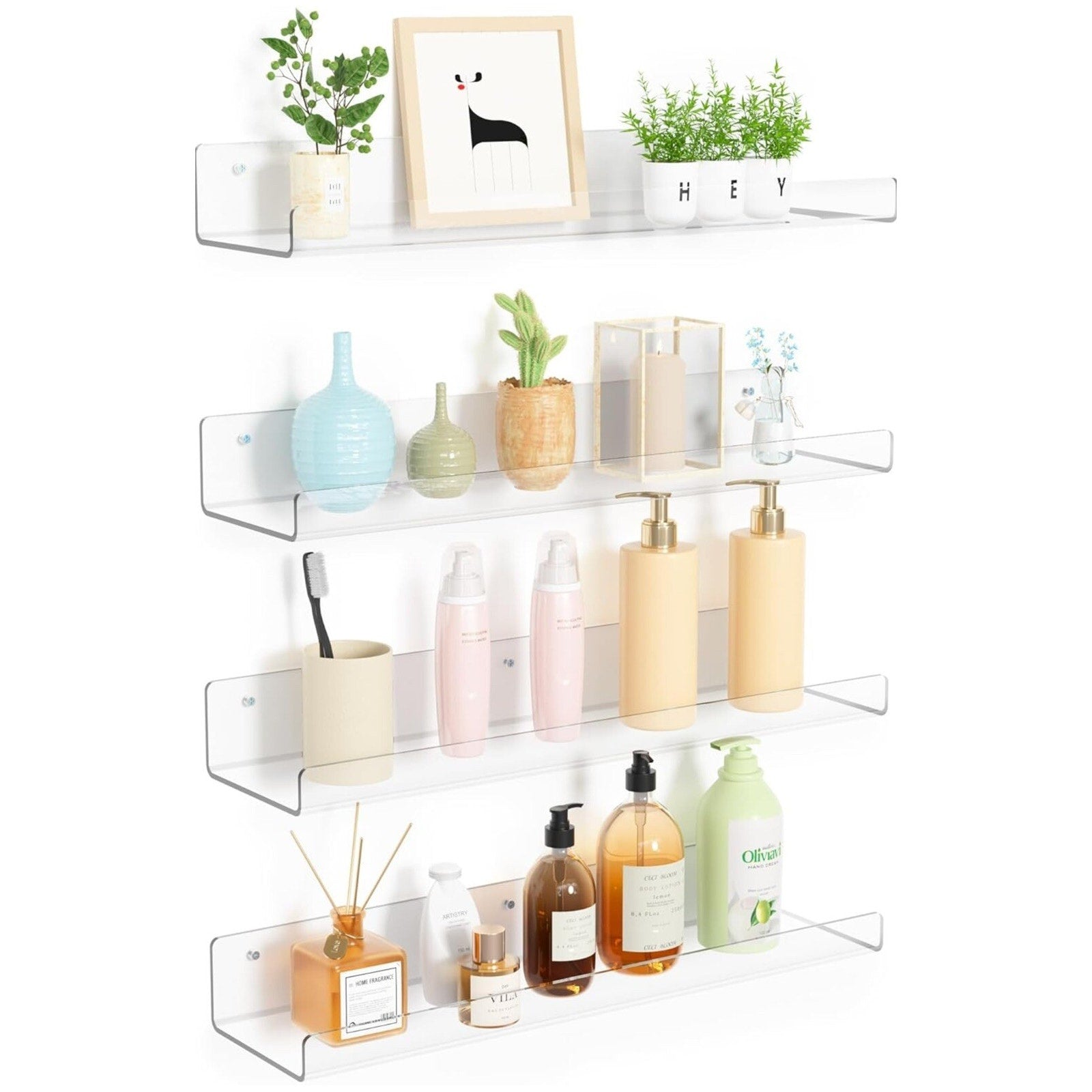 upsimples 4 Pack Acrylic Shelves for Wall Storage, 4D x 15W x 2H in, Clear
