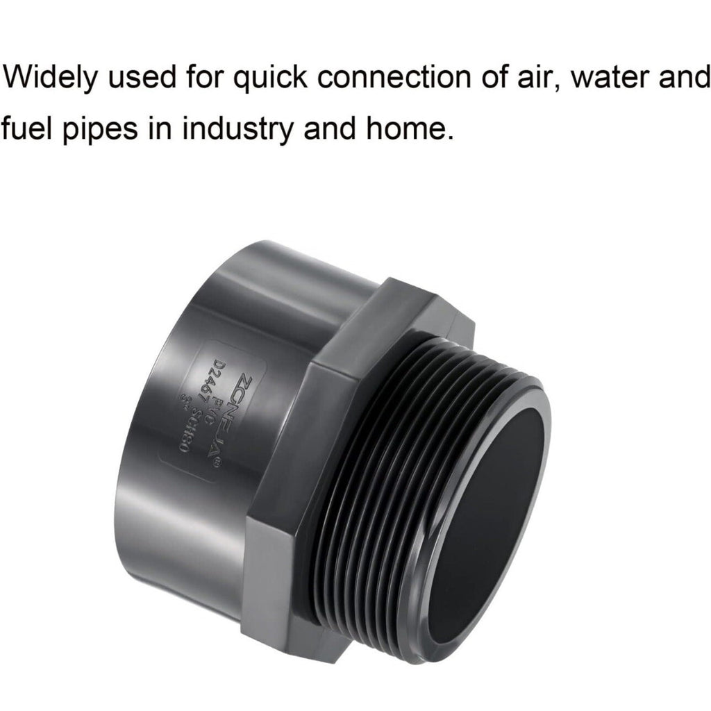 Set Of 3 PVC Pipe Fitting 3NPT Male Thread 3" Socket Straight Connector Gray