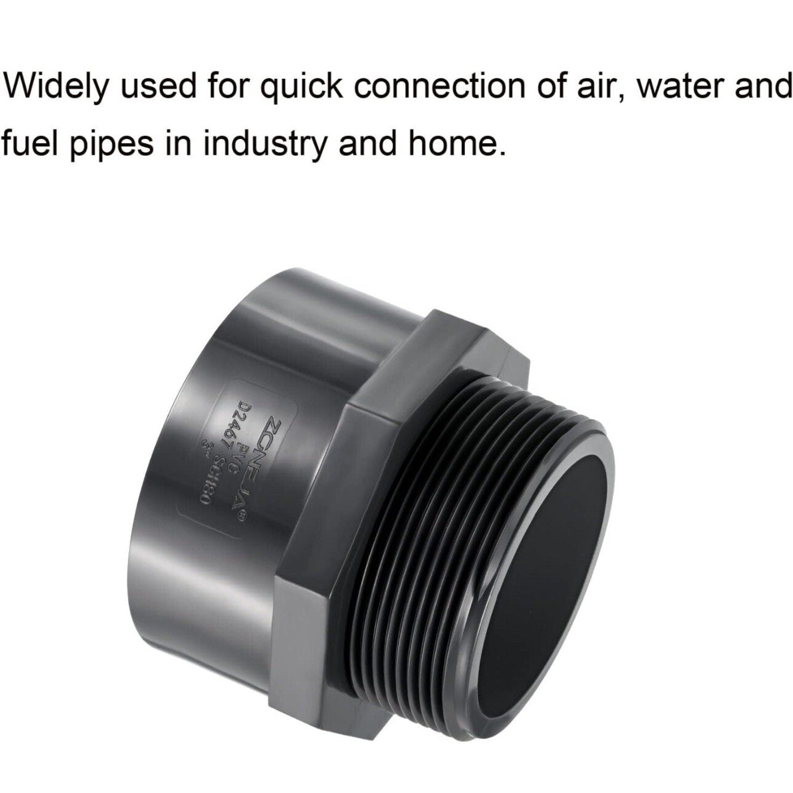 Set Of 3 PVC Pipe Fitting 3NPT Male Thread 3" Socket Straight Connector Gray
