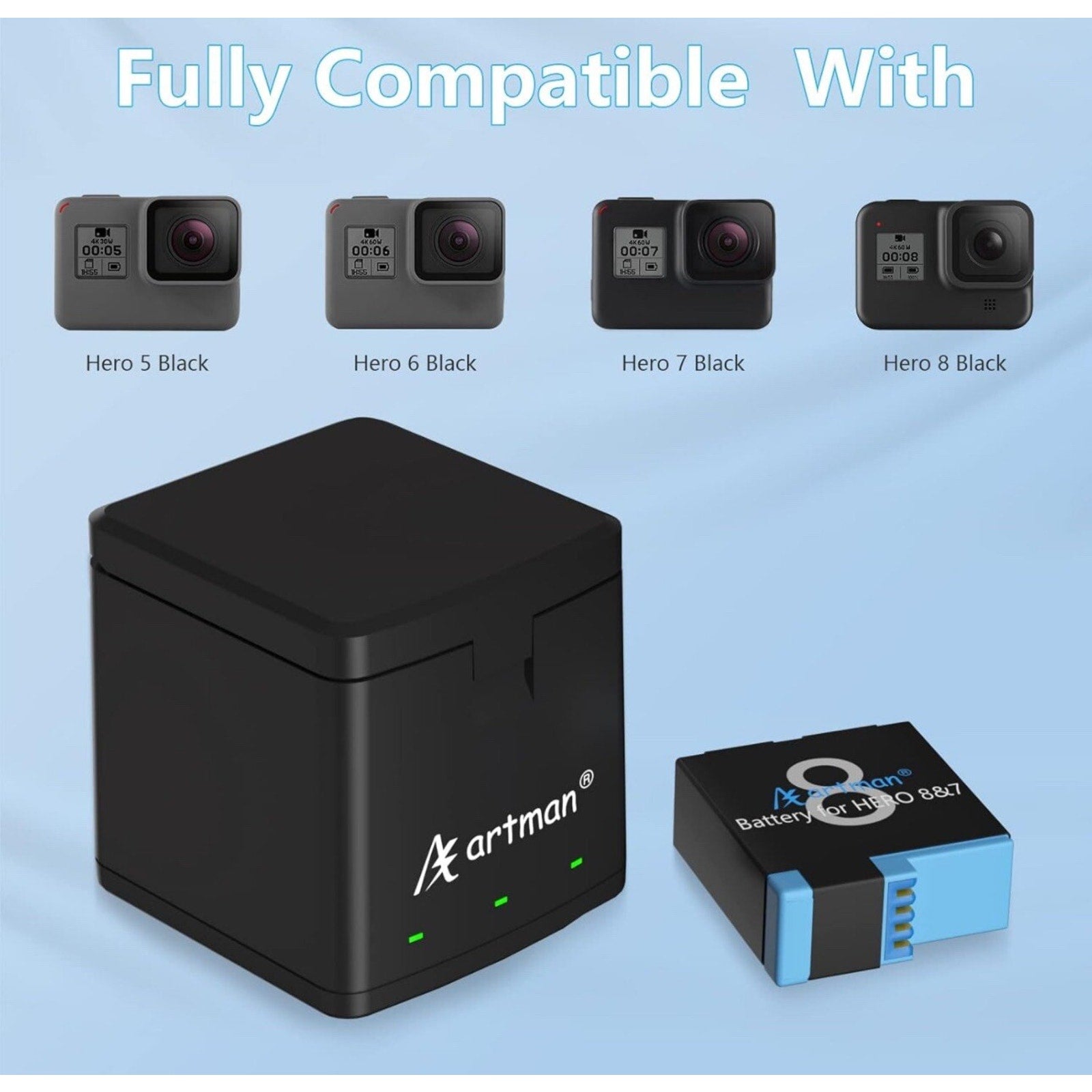 Artman Battery 1500mAh(3xPack) and 3-Channel LED USB Storage Charger