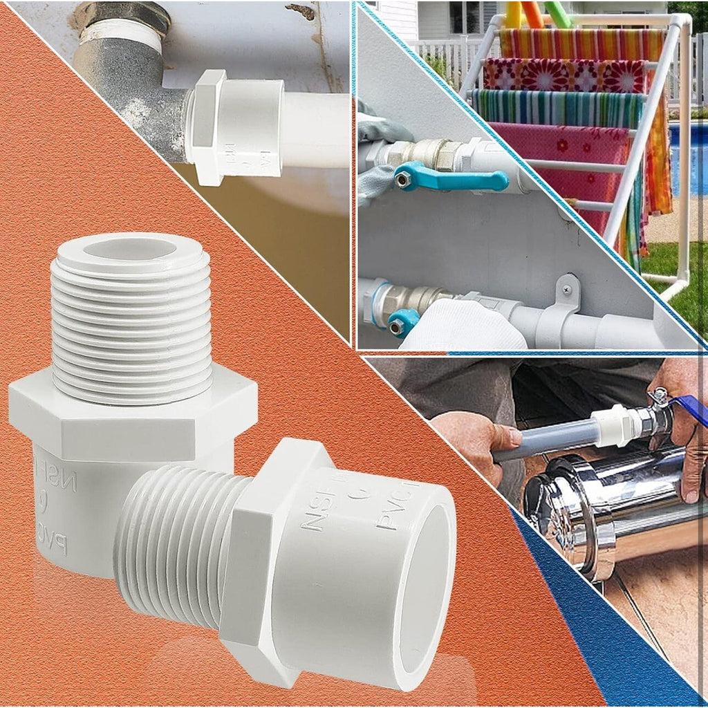 9Pcs White PVC Pipe Fittings, 1Inch NPT Male Thread PVC Pipe Fitting Adapter