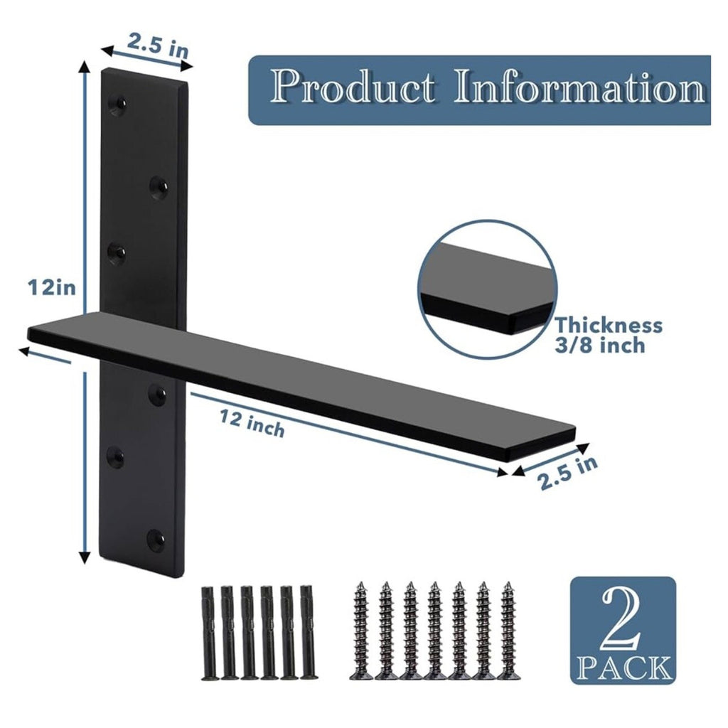 Floating Shelf Bracket 3/8" Thick Heavy Duty Shelf Brackets 4 12 Inch 4 PACK