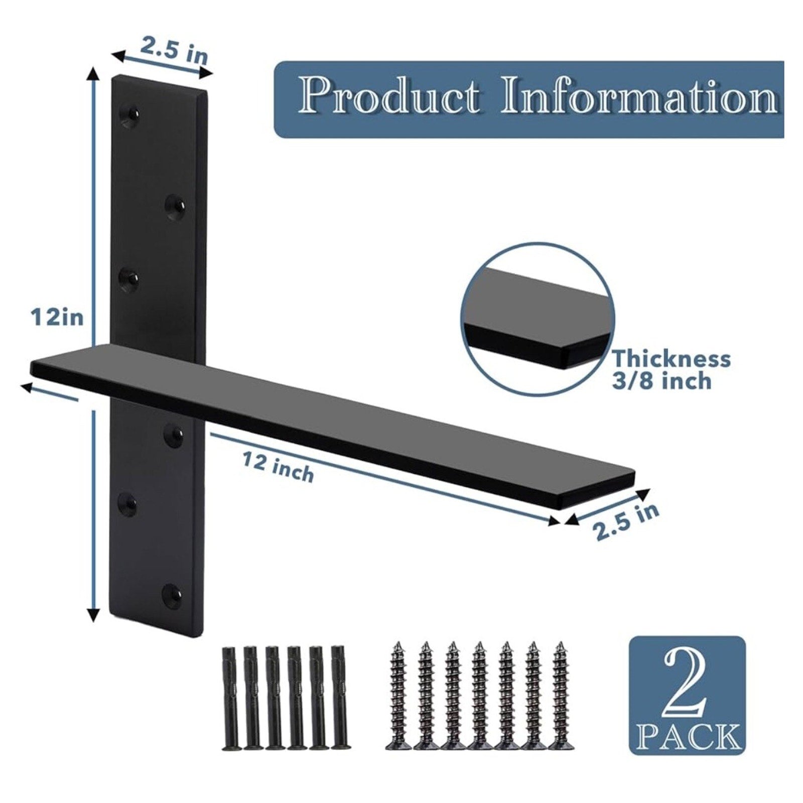 Floating Shelf Bracket 3/8" Thick Heavy Duty Shelf Brackets 4 12 Inch 4 PACK