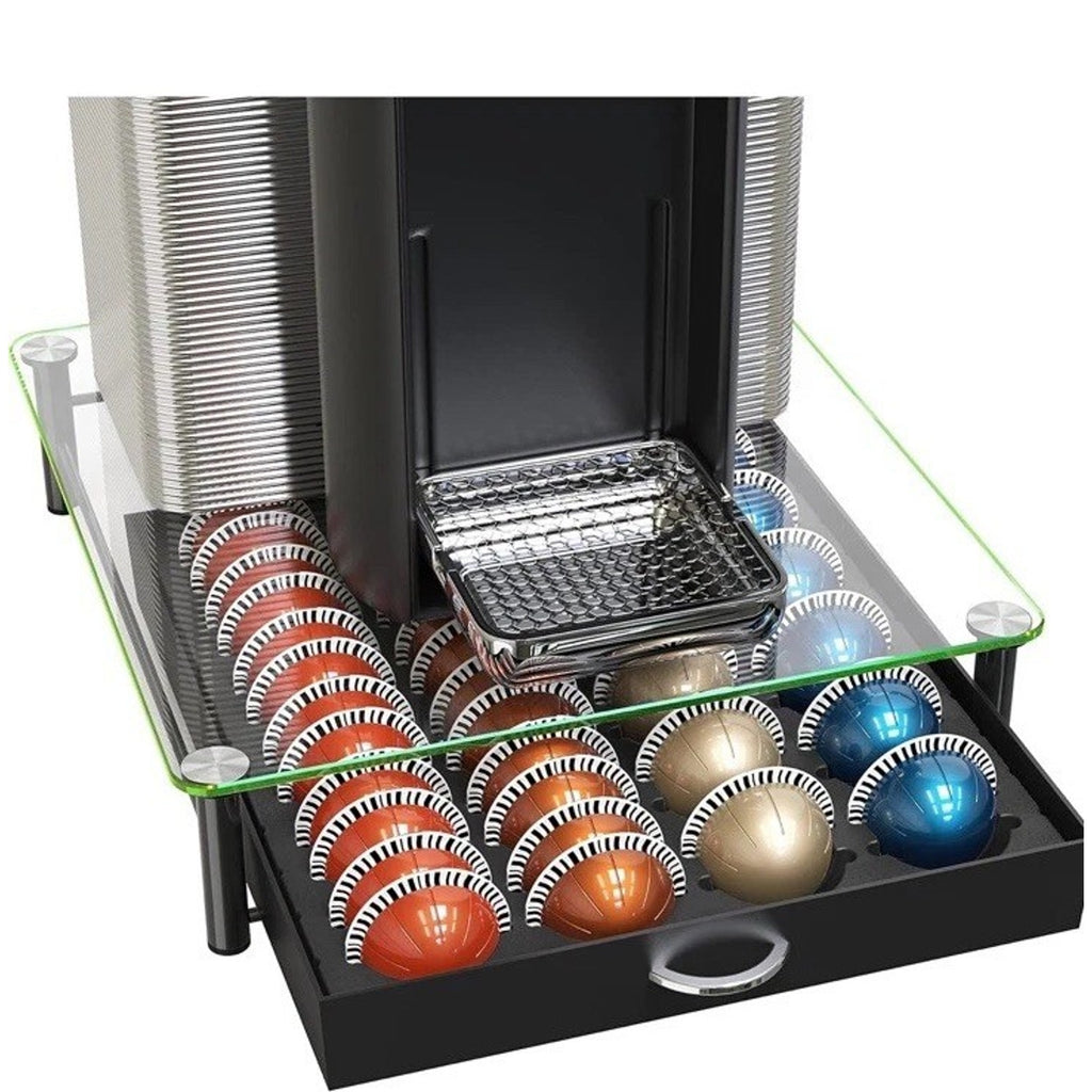 DecoBrothers Crystal Tempered Glass Vertuo Pod Holder Drawer, 24 Large or 48 S
