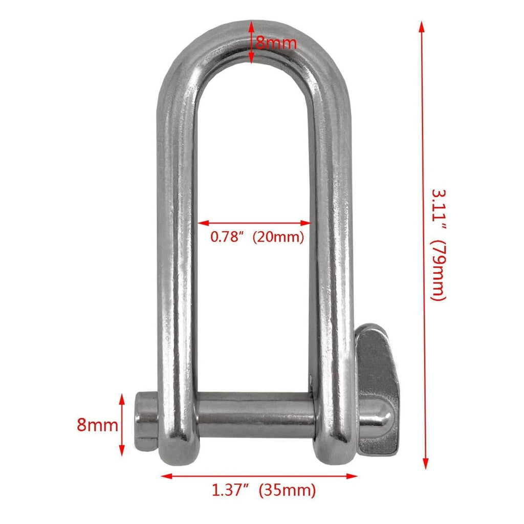 ISURE MARINE 2PCS 8mm 316 Stainless Steel Key Pin Shackle Hardware Rigging