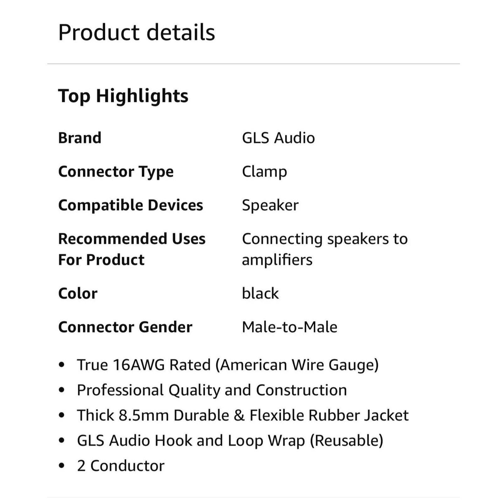 GLS 100 Ft Audio Cable 16AWG 1/4” to 1/4” Male To Male Professional Series